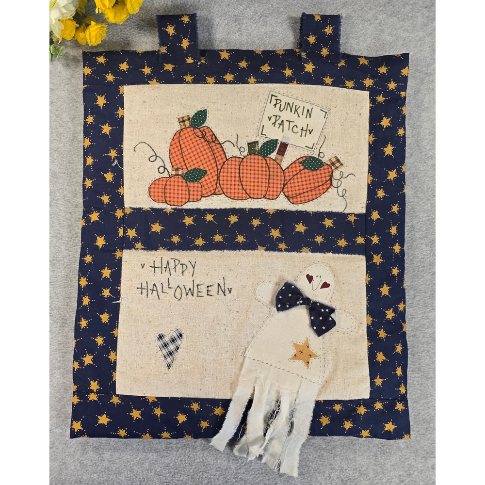 Vintage Handmade Halloween Wall Hanging Decor Pumpkin Patch Ghost Primitive Folk